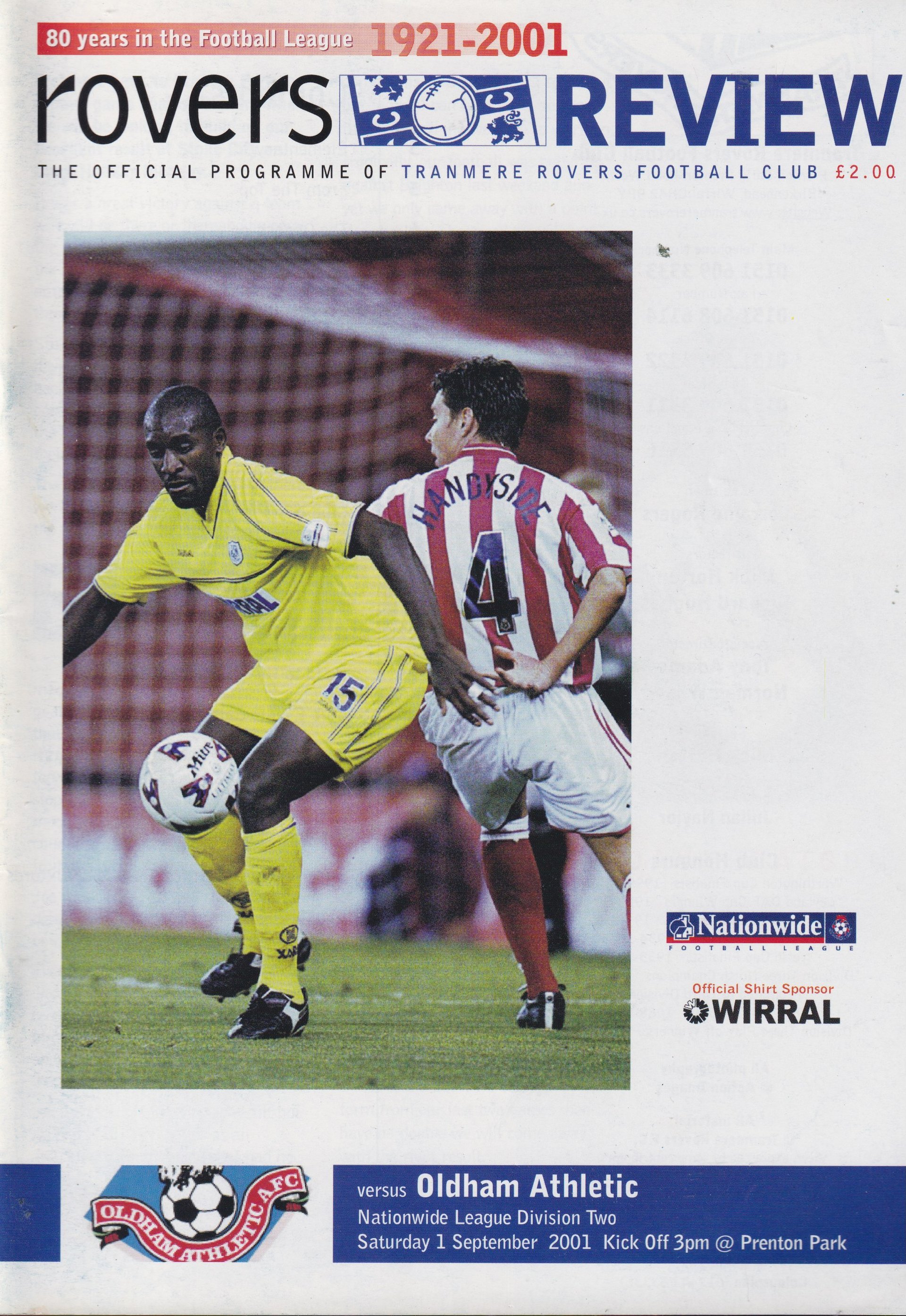 Tranmere Rovers v Oldham Athletic match programme